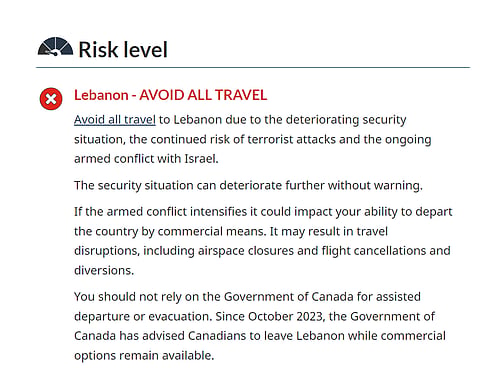 Canada's Travel Advisory To Lebanon